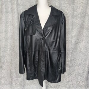 Vintage Avenue Black Leather Storm Flap Jacket Plus Size 22/24 Trench Style